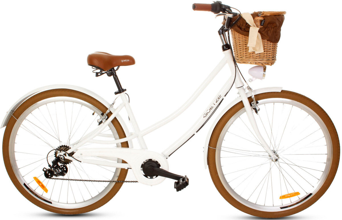 Rower miejski z koszykiem GOETZE Cruiser S7B 28 cali bialy wyglad