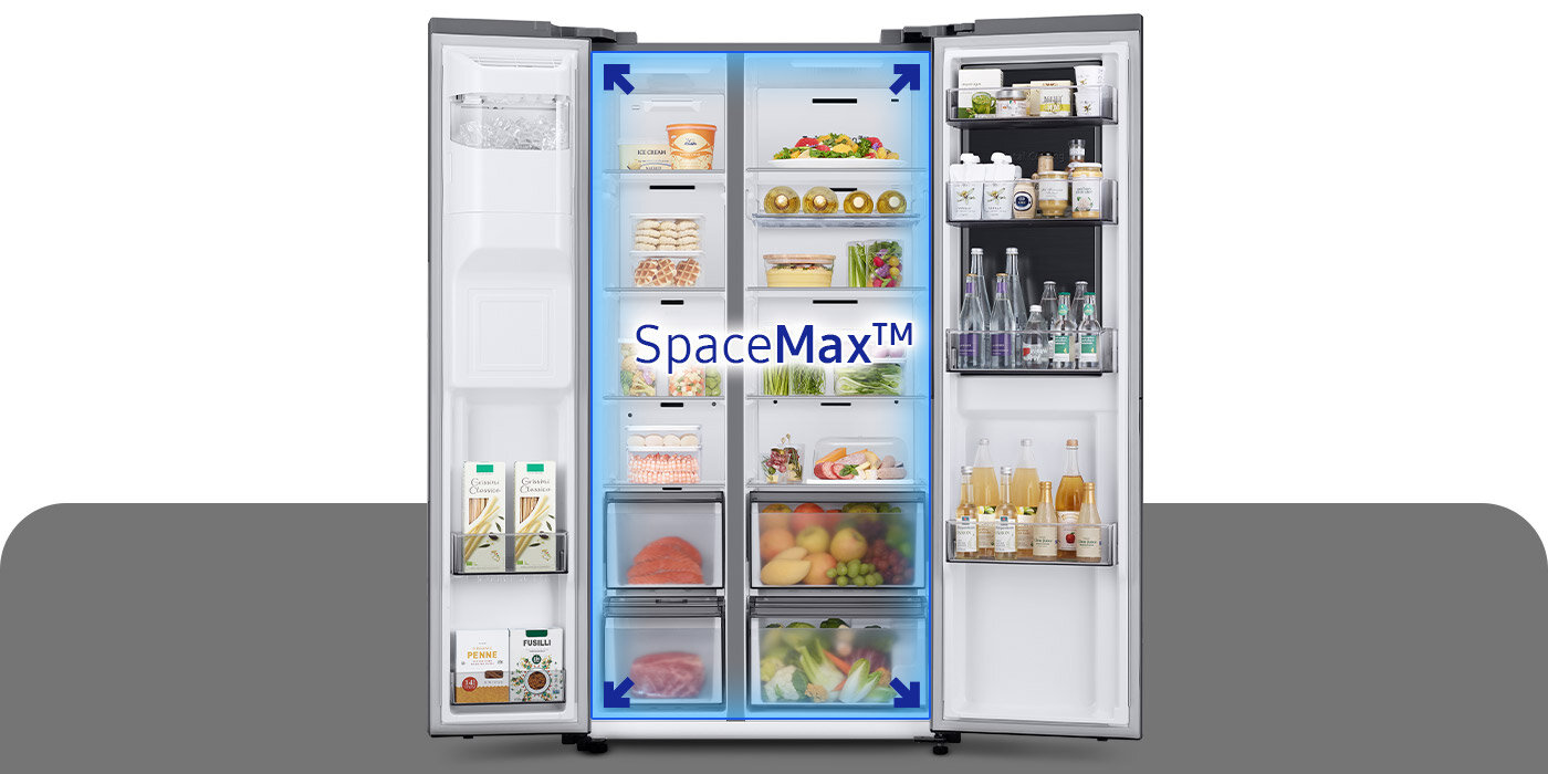 Grafika pokazuje jak zmniejszone ścianki powiększają przestrzeń użytkową lodówki Grafika pokazuje jak zmniejszone ścianki powiększają przestrzeń użytkową lodówki