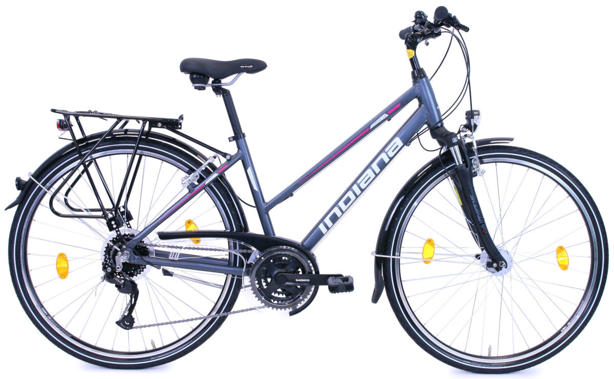 Rower trekkingowy INDIANA X-Road 3.0 D17 28 cali damski Grafitowo-rozowy wyglad