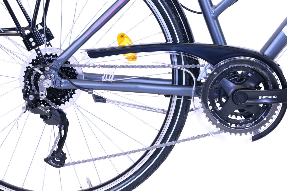 Rower trekkingowy INDIANA X-Road 3.0 D17 28 cali damski Grafitowo-rozowy kola blotniki