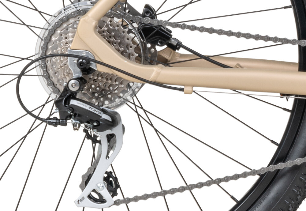 Rower górski MTB INDIANA X-Pulser 3.7 M19 27.5 cala męski Piaskowy przerzutki przednia SHIMANO Tourney tylna SHIMANO Acera duza wytrzymalosc sprawne dzialanie plynna bezproblemowa zmiana biegow 24 biegow