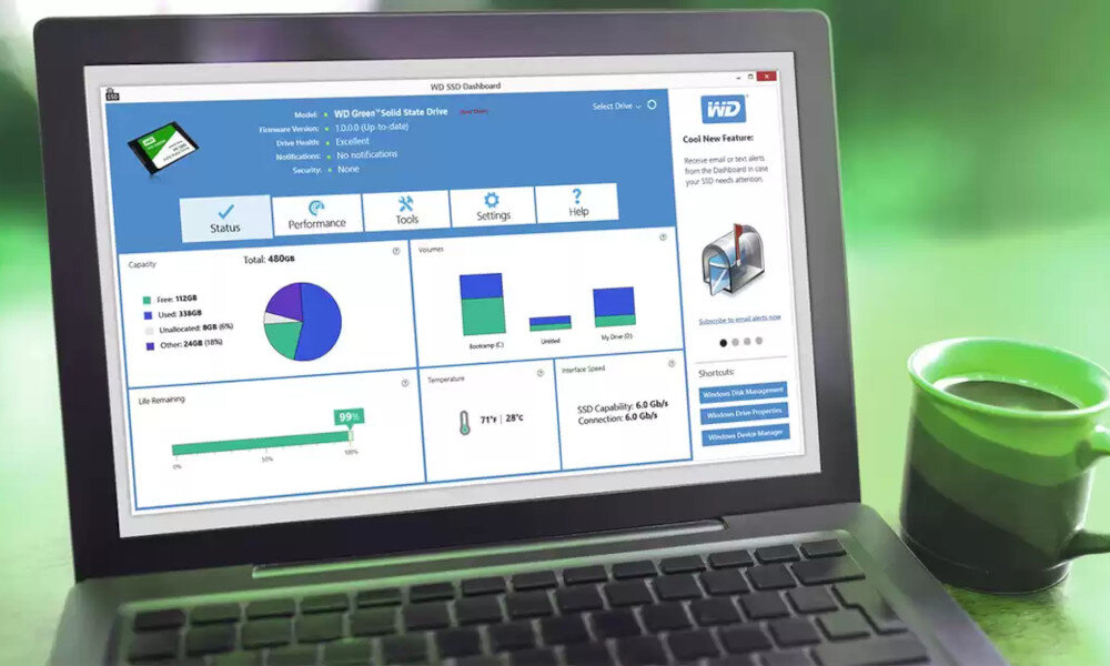 Dysk WD Green 240GB SSD wytrzymałość odporność wstrząsy aplikacja monitorowanie funkcje narzędzia