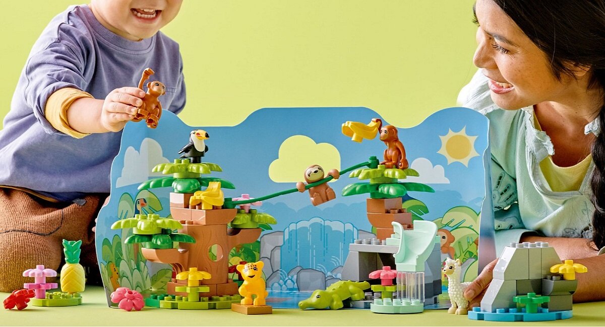 LEGO Duplo Dzikie zwierzęta Ameryki Południowej 10973 kreatywna zabawa prawidłowy rozwój merytoryczny dziecka klocki figurki minifigurki bez zasilania klasyczna zabawa wysoka jakość lego wielogodzinna zabawa Zabawa napędzana wyobraźnią