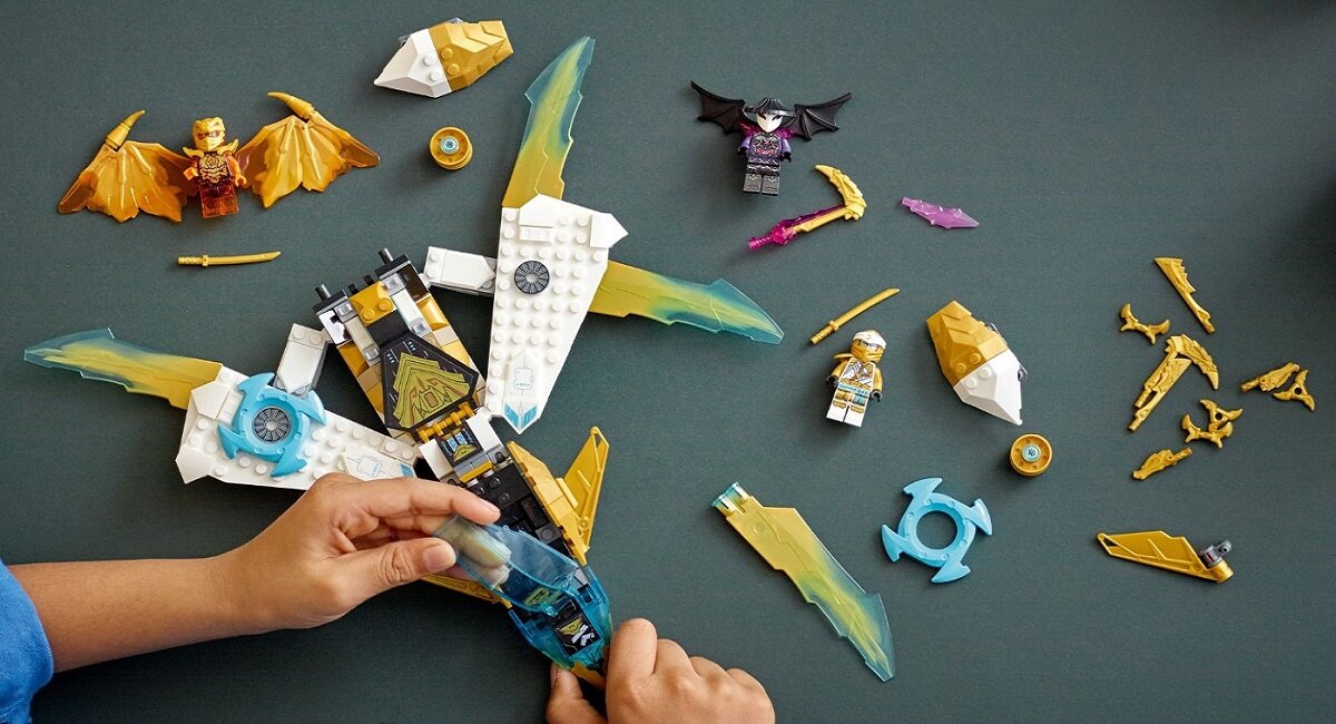LEGO Ninjago Złoty smoczy odrzutowiec Zane’a 71770 Zestaw NINJAGO z odrzutowcem 