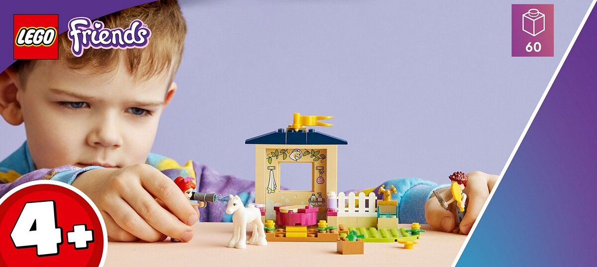 LEGO Friends Kąpiel dla kucyków w stajni 41696 Upominek na każdą okazję dla małych miłośników koni Zabawa w opiekę nad kucykiem