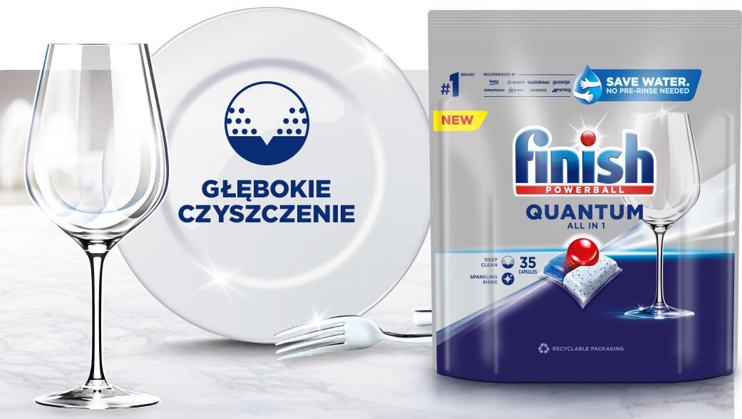Kapsułki do zmywarek FINISH Powerball Quantum All in 1 łatwość użycia niskie temperatury