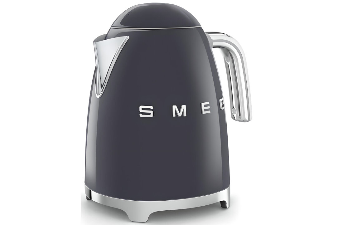 Czajnik SMEG KLF03GREU Szary styl retro 50’s Style kolorystyka blyszczace elementy wykonanie design lekko zakraglony ksztalt elegancki niebanalny oryginalny
