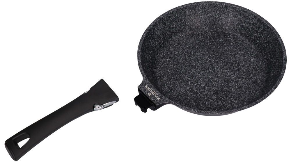 Patelnia ZWIEGER Black Stone Connect 24 cm odczepiana raczka funkcjonalność do używania w piekarniku zajmuje mało miejsca łatwe przechowywanie wszechstronność w kuchni do różnych technik gotowania