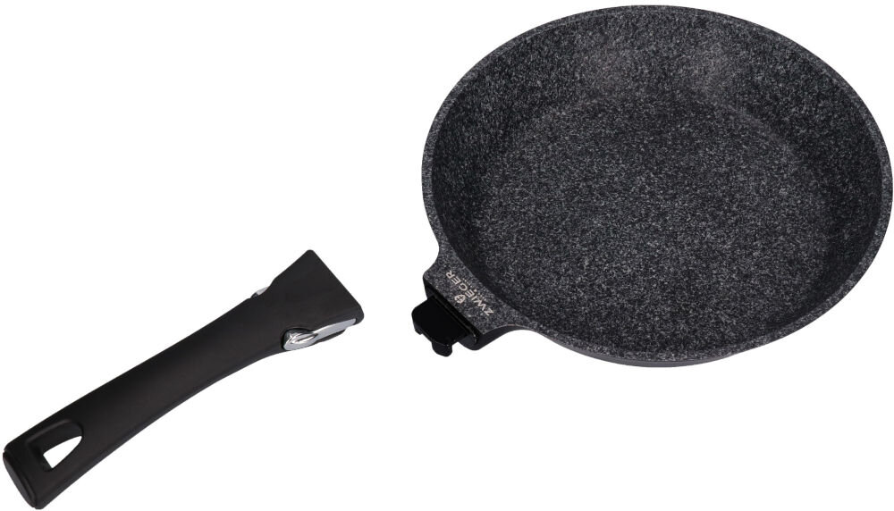 Patelnia ZWIEGER Black Stone Connect 28 cm odczepiana raczka funkcjonalność do używania w piekarniku zajmuje mało miejsca łatwe przechowywanie wszechstronność w kuchni do różnych technik gotowania