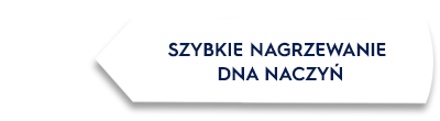 Biała strzałka z czarnym tłem zawiera tekst: \'SZYBKIE NAGRZEWANIE DNA NACZYŃ\'.