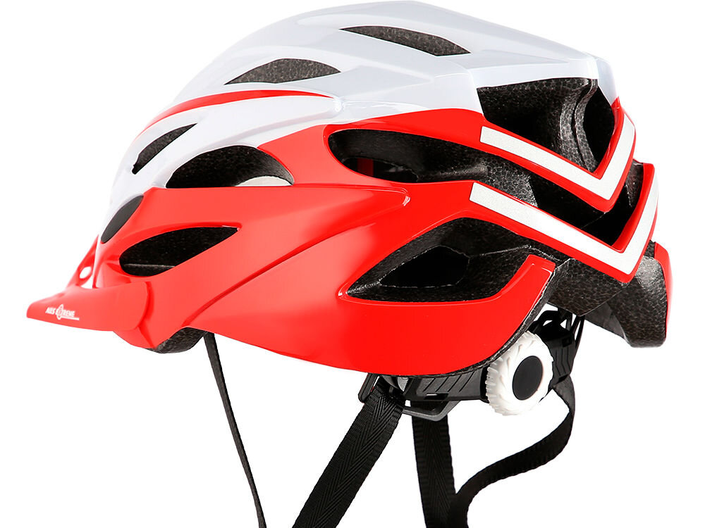 Kask rowerowy NILS EXTREME MTW210 Biało-czerwony (rozmiar M) regulacja pokrętło pasek