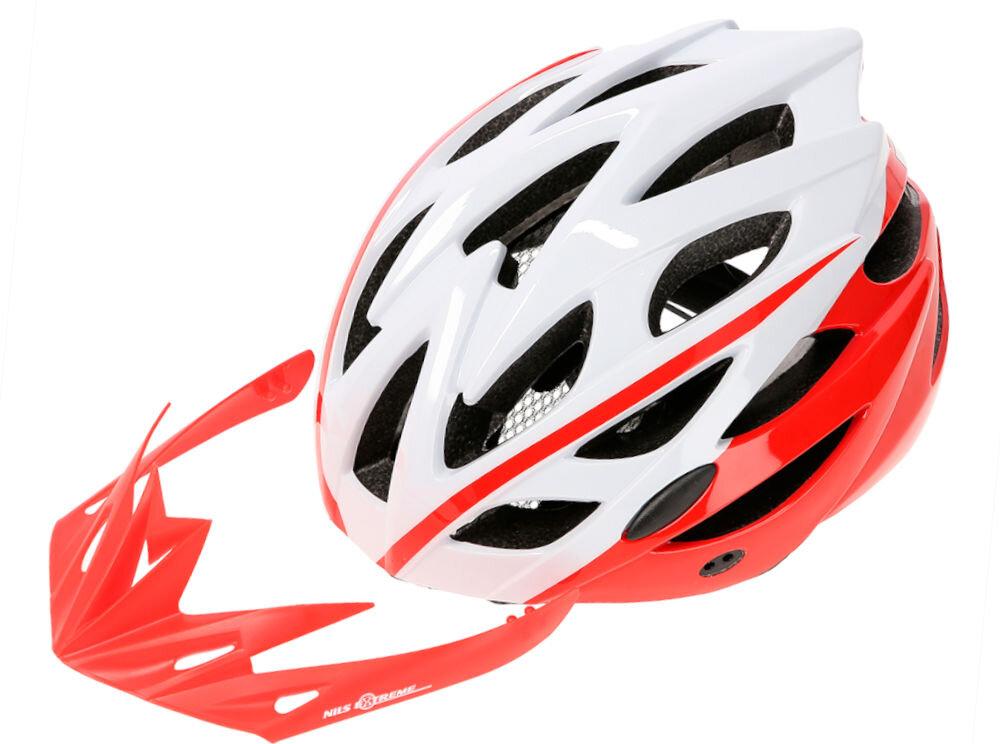 Kask rowerowy NILS EXTREME MTW210 Biało-czerwony (rozmiar M) regulacja