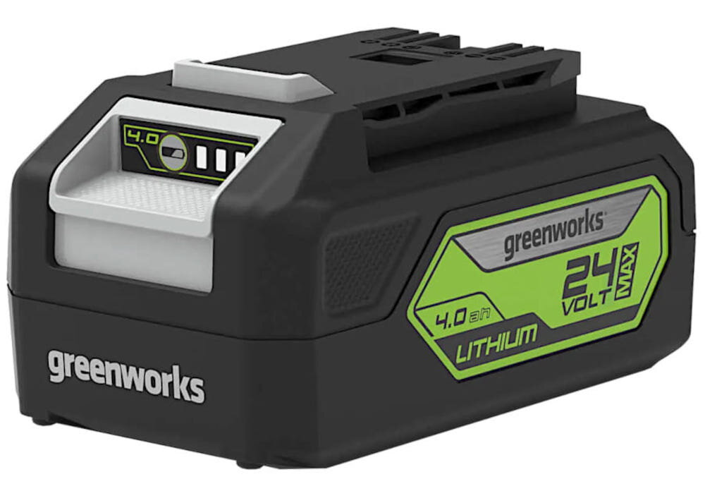 Kosiarka akumulatorowa GREENWORKS GD24LM33K4 zasilanie akumulatorowe elastyczna mobilnosc praca bez kabli napiecie 40 V pojemnosc 4,0 Ah seria GREENWORKS 40 V oszczednosc energii i pieniedzy ladowarka