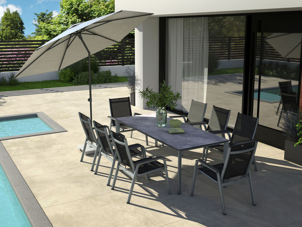 Rama stołu ogrodowego KETTLER Edge 0104021-0000, Stylowa rama do ogrodu, Stelaż eksponowany wraz z kompletem krzeseł przy basenie