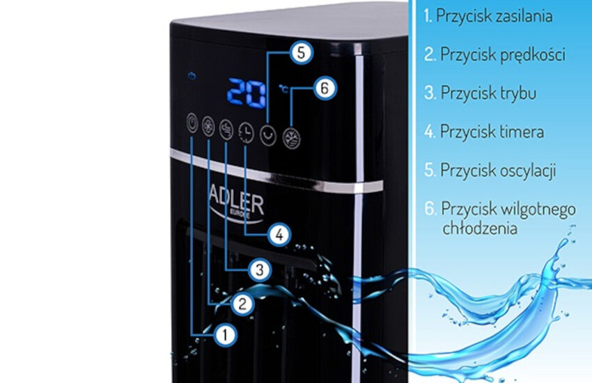 Klimator ADLER AD 7859 wydajny 3 predkosci nawiewu funkcja chlodzenia funkcja nawilzania oczyszczanie powietrza