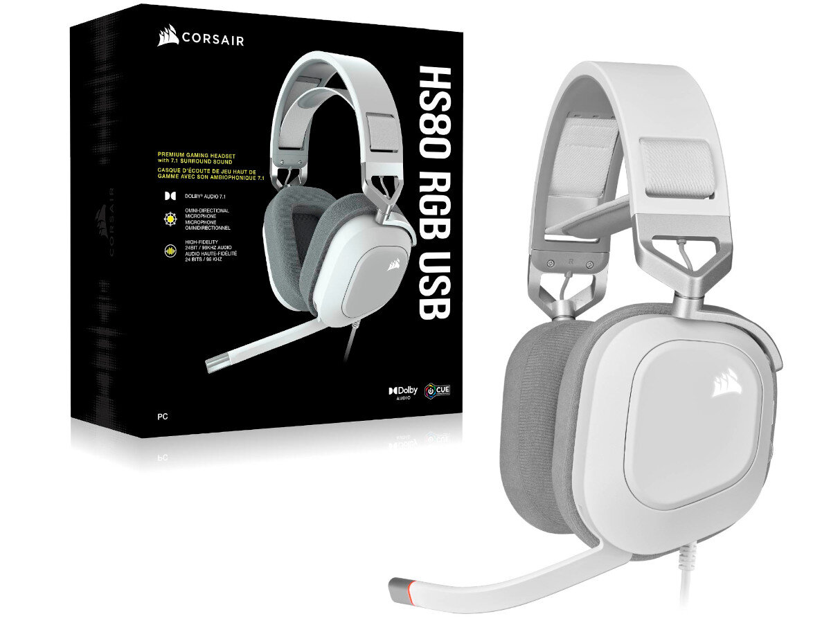Sluchawki CORSAIR HS80 RGB Bialy zawartosc opakowania