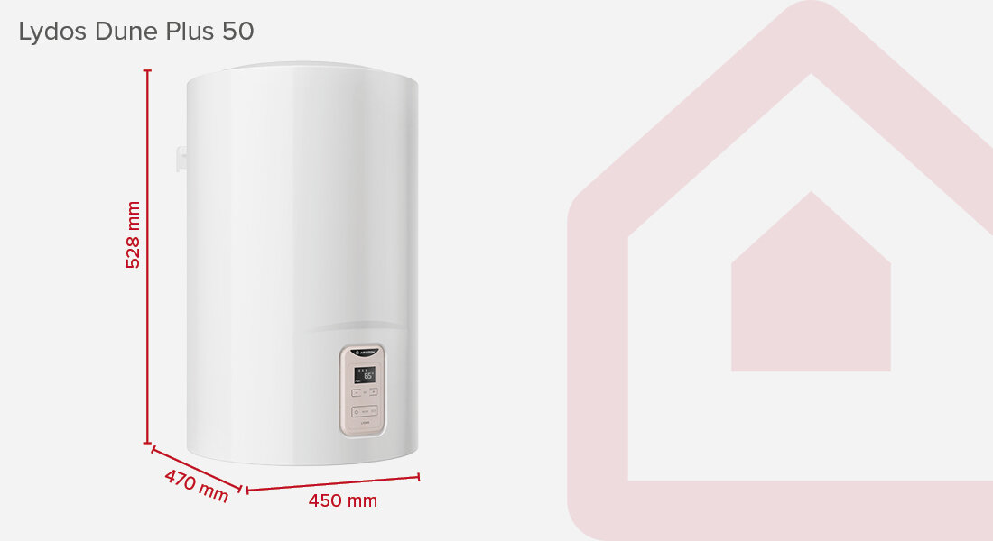 Bojler elektryczny ARISTON Lydos Dune Plus 50 l Przemyślane wymiary ułatwienie montaż przestrzeń pionowa konstrukcja praktyczne rozwiązanie