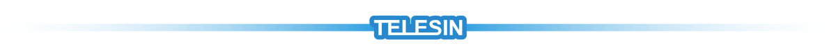 Logo z napisem \'TELESIN\' na niebieskim tle z gradientem przechodzącym w biel po obu stronach.