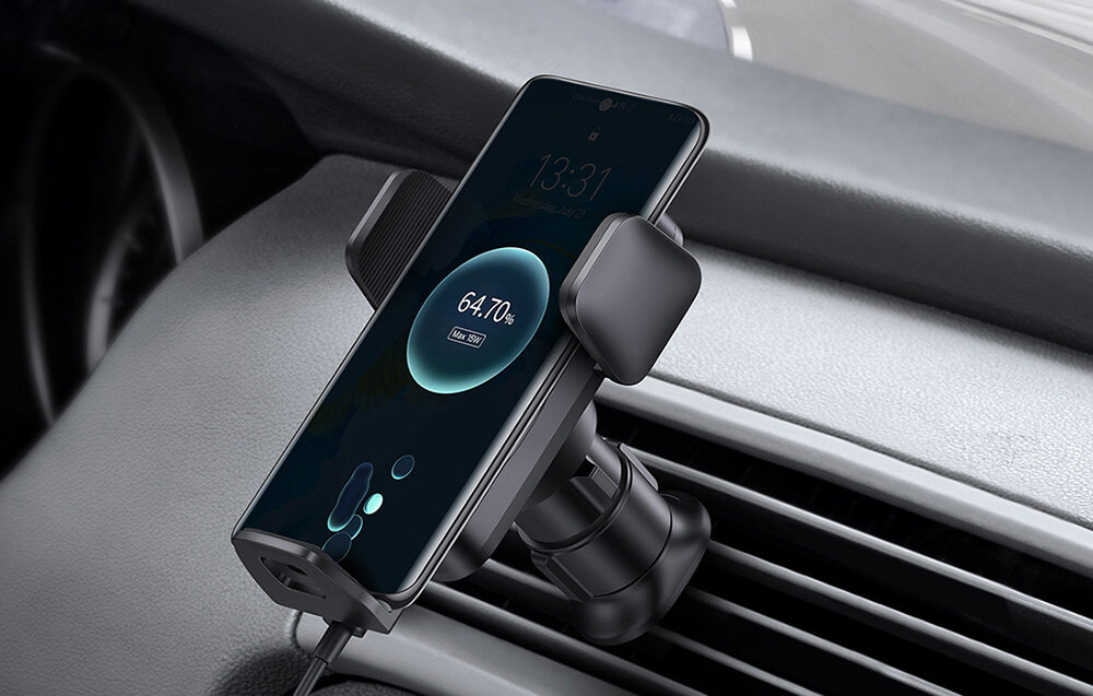Uchwyt na telefon BASEUS Wisdom Auto Aligment Czarny podróż stabilność ładowanie bezprzewodowe QI kompatybilność konstrukcja obsługa