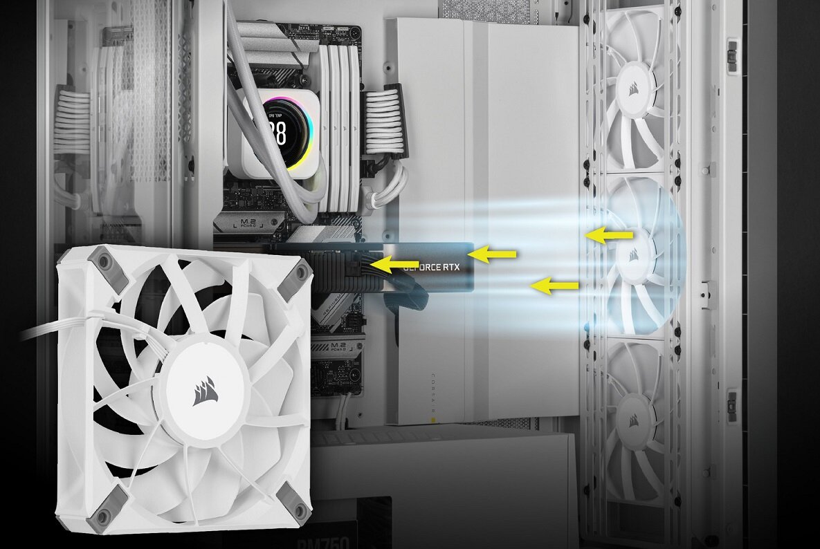 Wentylator CORSAIR Elite wydajny estetyczny doskonałe chłodzenie Prosta instalacja wymiary łożyska Fluid Dynamic Bearing