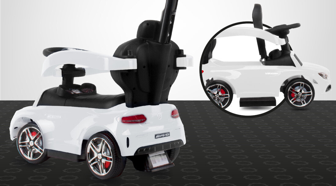 Jeździk SUN BABY Mercedes Coupe AMG C36 Biały Wysuwane podnóżki dopasowanie odpoczynek jazda potrzeby Pałąk bezpieczeństwa