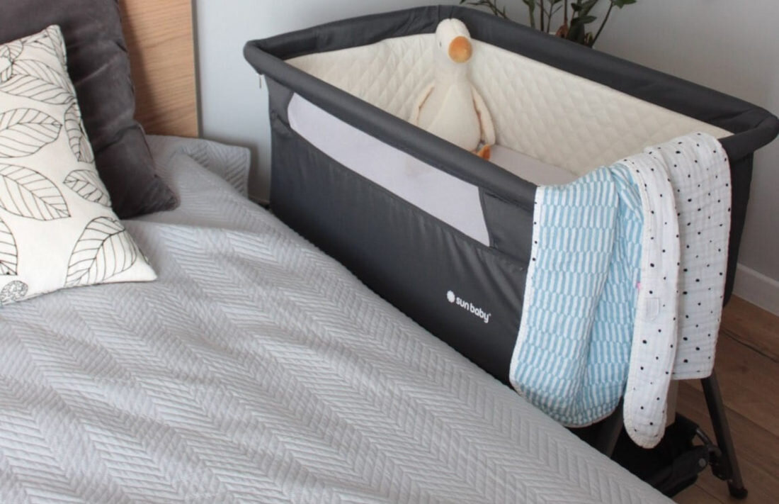 lozeczko SUN BABY B02.007.1.1 Grafitowy miejsce na akceoria forma zalety pojemny kosz