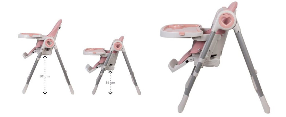 Krzesełko do karmienia SUN BABY Fidi Love Różowy Regulacja wysokości 36 - 59 cm