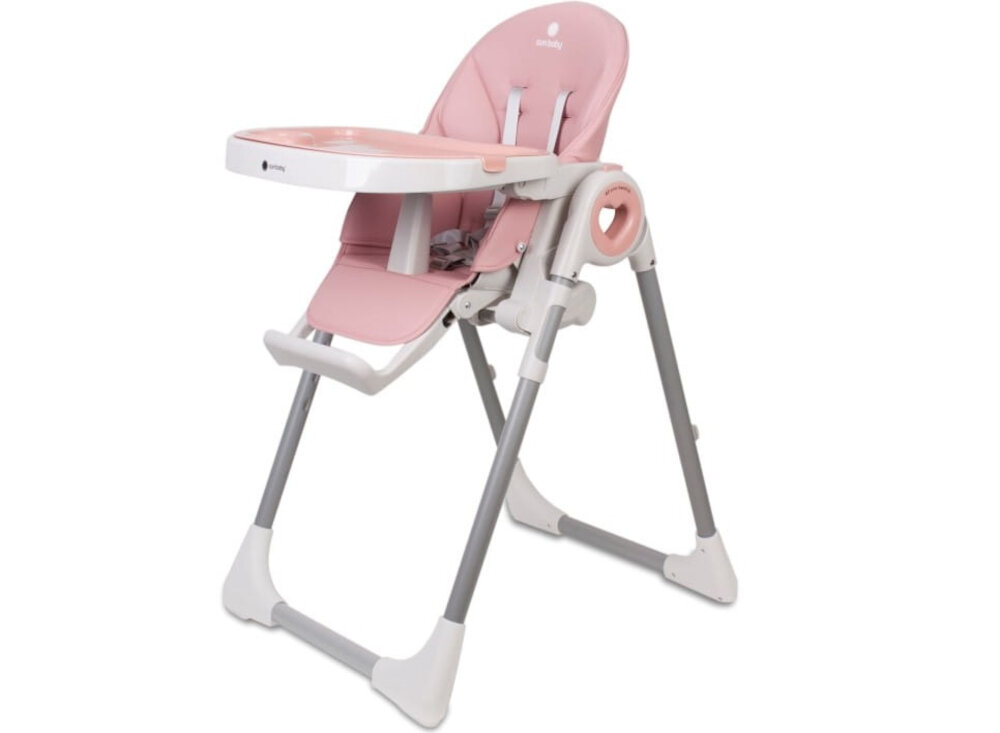 Krzesełko do karmienia SUN BABY Fidi Love Różowy trójstopniowy Regulowany podnóżek wygoda