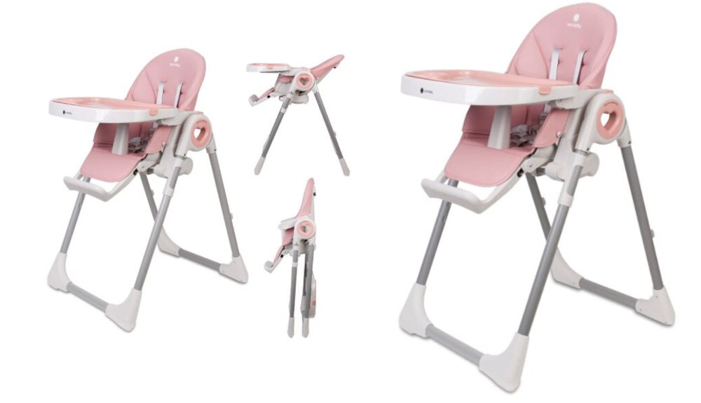 Krzesełko do karmienia SUN BABY Fidi Love Różowy latwe czyszczenie