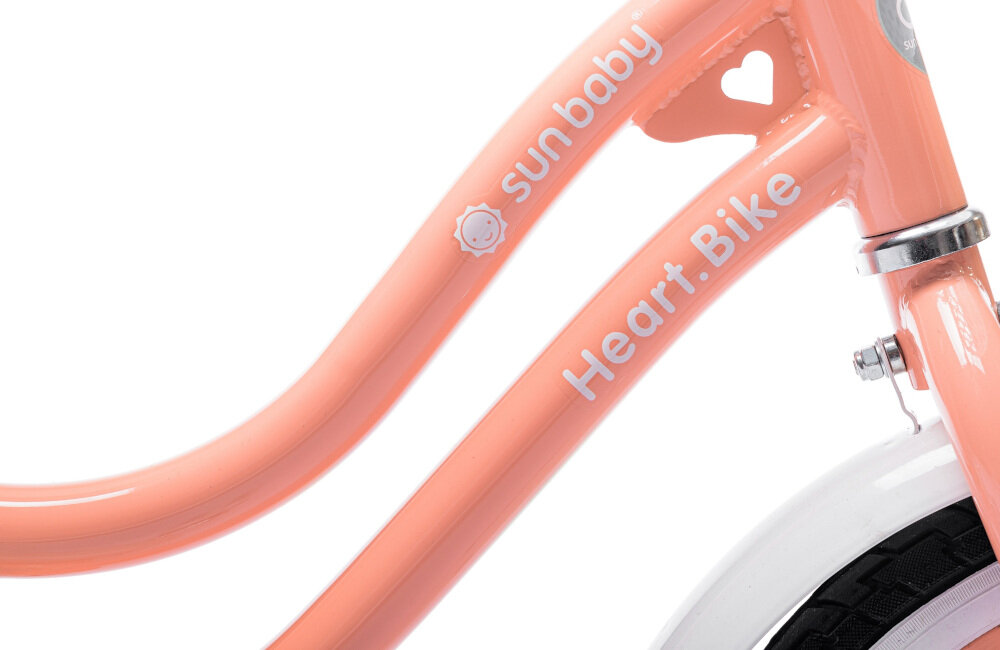 Rower dziecięcy SUN BABY Heart Bike 12 cali dla dziewczynki Morelowy odpowiednio wyselekcjonowane materiały rama stalowa 8-calowa ponadprzeciętna odporność na uszkodzenia mechaniczne i działanie czynników zewnętrznych wybór rozmiaru ramy wzrost dziecka mierzony w zrelaksowanej pozycji typ roweru kalkulator rozmiaru ramy dla dzieci o wzroście 85-95 cm