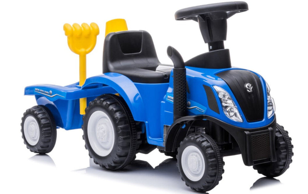 Jeździk SUN BABY Traktor z przyczepą New Holland Niebieski wiek 12+ funkcje dźwięk oświetlenie dla dziecka licencja New Holland