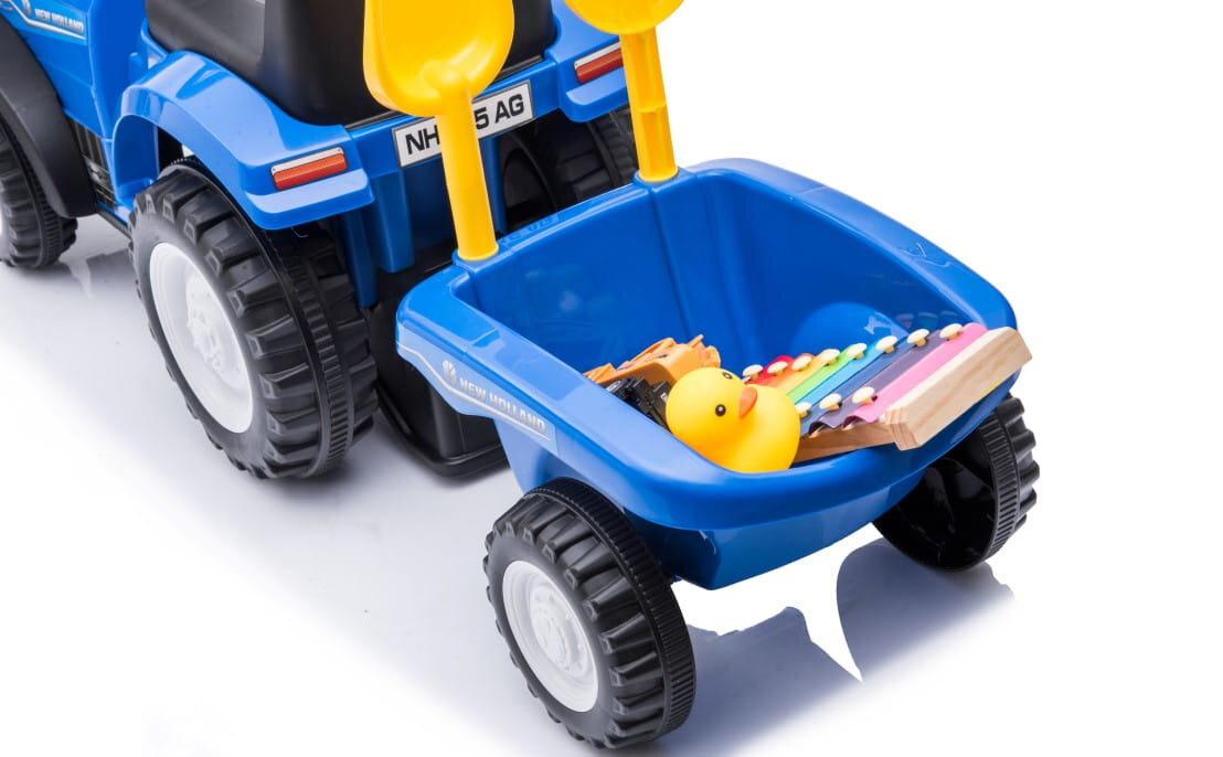 Jeździk SUN BABY Traktor z przyczepą New Holland Niebieski Odczepiana przyczepka obciążenie zabawki przewożenie