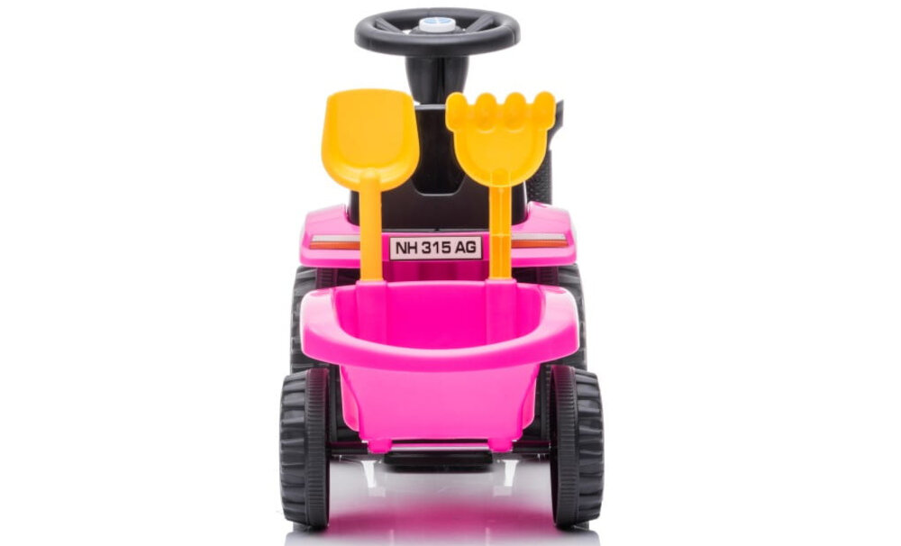 Jeździk SUN BABY Traktor z przyczepą New Holland Różowy zestaw dodatków łopatka grabki rozwój zainteresowania