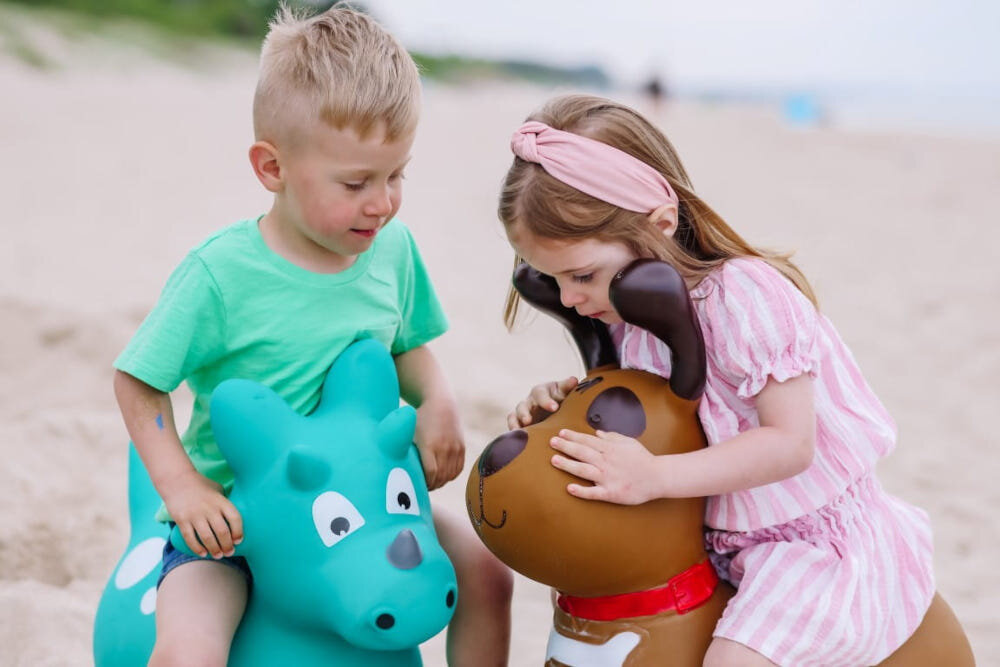 Skoczek SUN BABY Dino J06.020.1.1 niecodzienna rozrywka swietna rozrywka rozwijanie umiejetnosci i zdolnosci angazuje cale cialo rozwoj miesni koordynacji ruchowej rownowagi utrzymywanie rownowagi pozytywny wolyw
