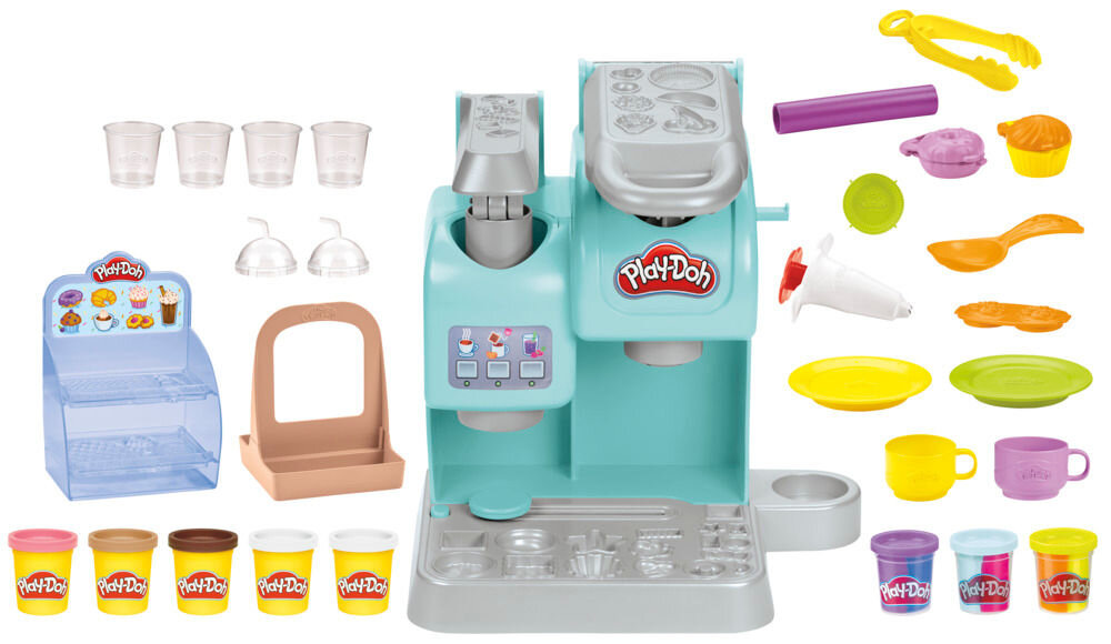 Ciastolina PLAY-DOH Kolorowa Kawiarnia F58365L0 Play-Doh Kitchen Creations Super Colorful Cafe Playset akcesoria foremki wałek masa plastyczna 8 kolorów