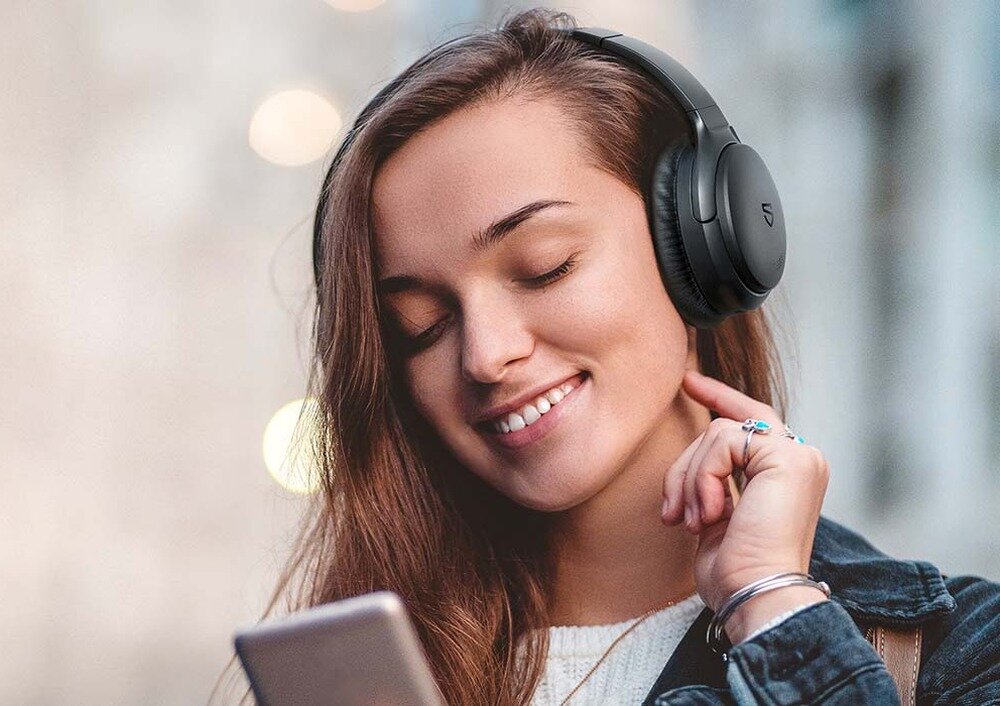 Słuchawki nauszne SOUNDPEATS A6 Czarny dźwięk bluetooth poziom HI-FI dźwięk bas redukcja szumów czas pracy szybkie ładowanie komfort przewodowo bezprzewodowo
