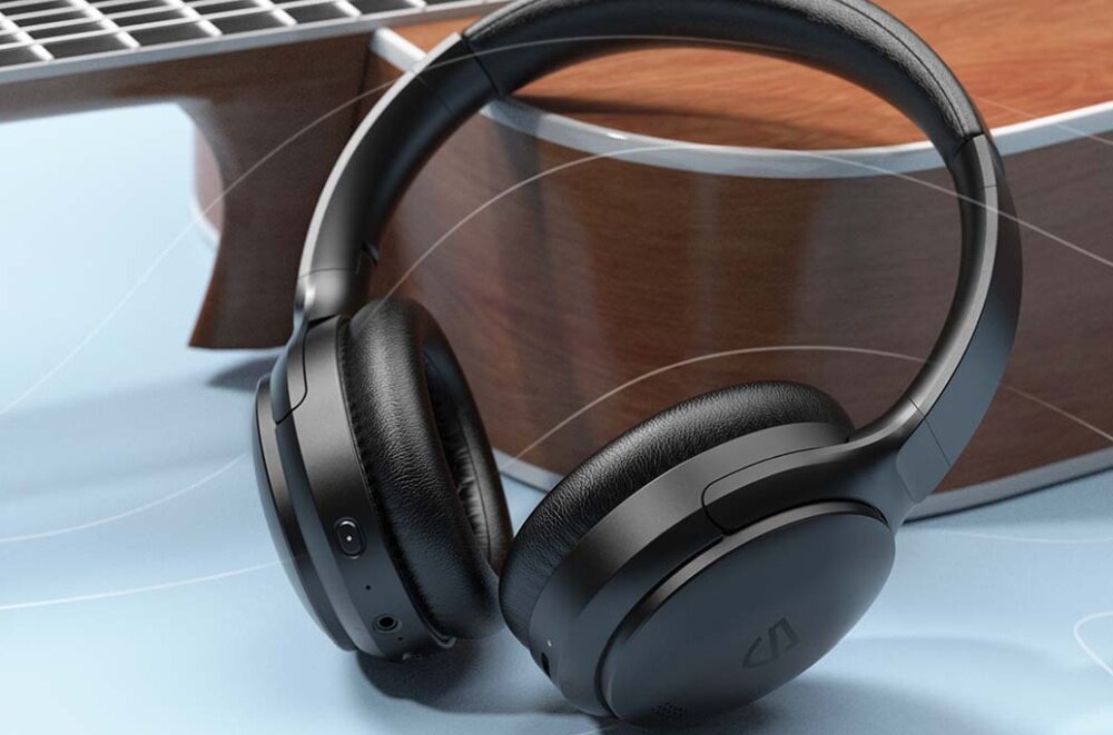 Słuchawki nauszne SOUNDPEATS A6 Czarny dźwięk bluetooth poziom HI-FI dźwięk bas redukcja szumów czas pracy szybkie ładowanie komfort przewodowo bezprzewodowo