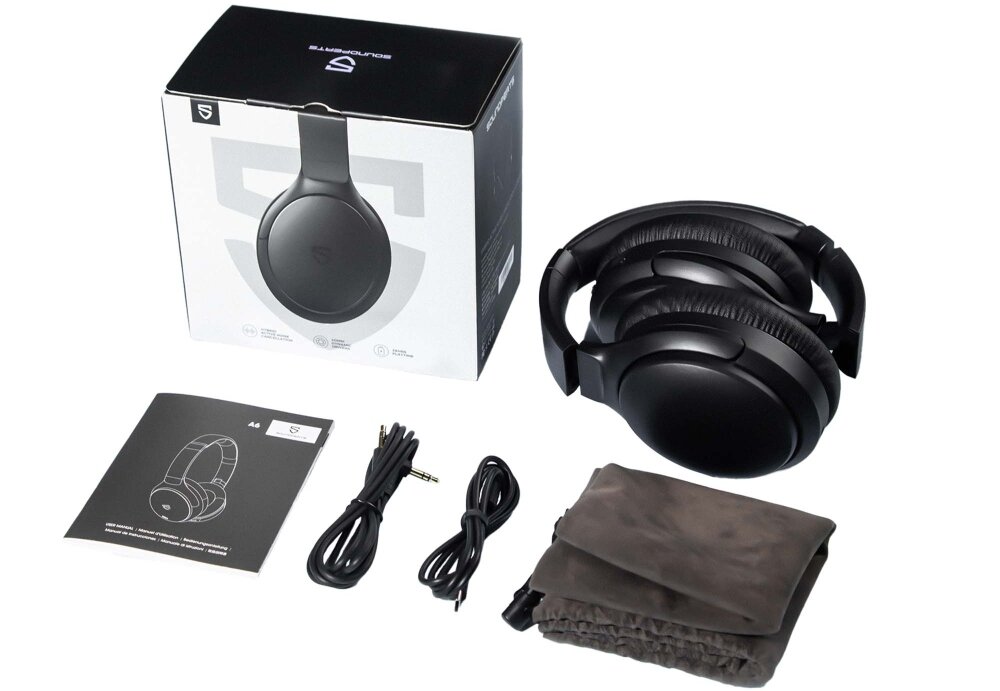 Słuchawki nauszne SOUNDPEATS A6 Czarny dźwięk bluetooth poziom HI-FI dźwięk bas redukcja szumów czas pracy szybkie ładowanie komfort przewodowo bezprzewodowo