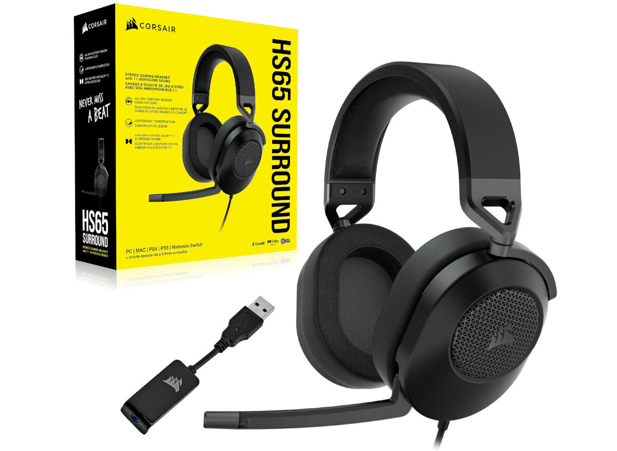 Sluchawki CORSAIR HS65 Surround Czarny zawartosc opakowania