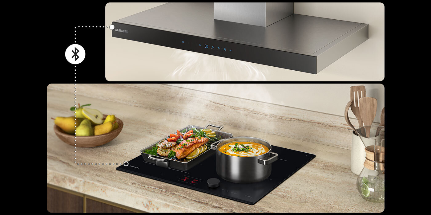 Moduł Bluetooth umożliwia synchronizację pracy płyty i okapu Moduł Bluetooth umożliwia synchronizację pracy płyty i okapu