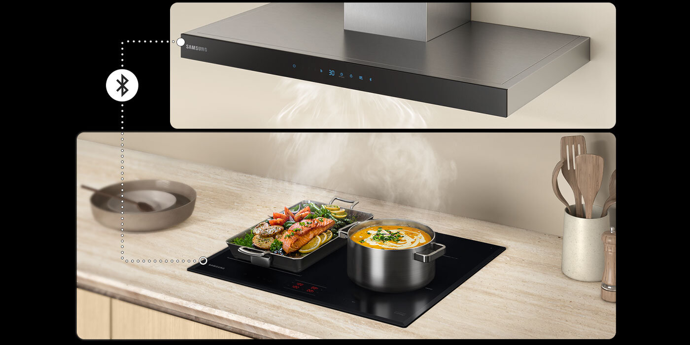 Na grafice przedstawiony został okap zamontowany nad płytą indukcyjną. Zestawienie tych dwóch urządzeń jest nieprzypadkowe. Przystosowane są one do współdziałania – łączność między nimi zachodzi bez wykorzystania kabla. Na grafice przedstawiony został okap zamontowany nad płytą indukcyjną. Zestawienie tych dwóch urządzeń jest nieprzypadkowe. Przystosowane są one do współdziałania – łączność między nimi zachodzi bez wykorzystania kabla.