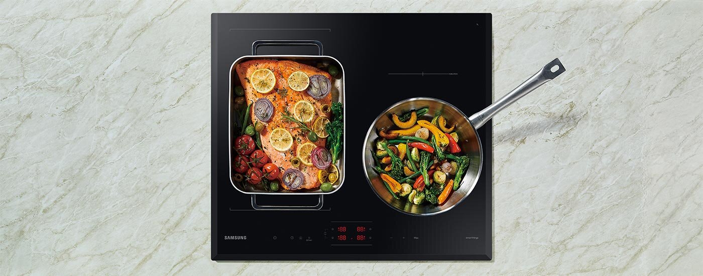 Zdjęcie przedstawiające walory wizualne płyty indukcyjnej Samsung Slim Fit NZ64B5045KK, którą kupisz w Media Expert. Zdjęcie przedstawiające walory wizualne płyty indukcyjnej Samsung Slim Fit NZ64B5045KK, którą kupisz w Media Expert.