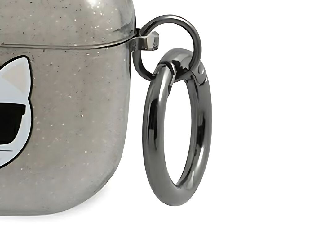 Etui na słuchawki Karl Lagerfeld Glitter Choupette elastyczność pierścień karabińczyk przymocowanie funkcjonalność