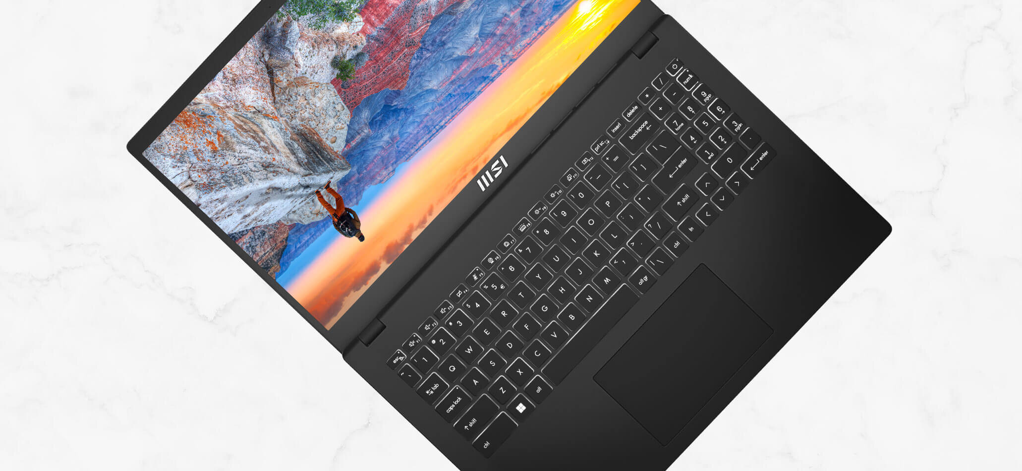 Laptop MSI Modern B12M - podświetlana klawiaturaa