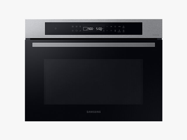 Kuchenka mikrofalowa do zabudowy NQ5B4313GBS z elementami w kolorze stali nierdzewnej.