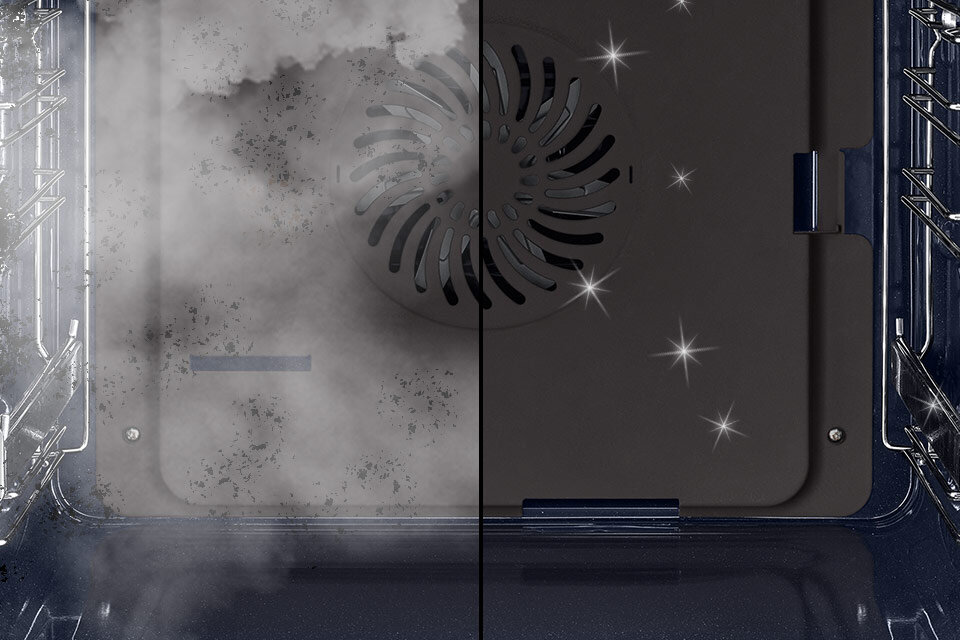 Zdjęcie pokazuje, że funkcja czyszczenia parowego to sposób na nieskazitelną czystość wnętrza piekarnika Zdjęcie pokazuje, że funkcja czyszczenia parowego to sposób na nieskazitelną czystość wnętrza piekarnika