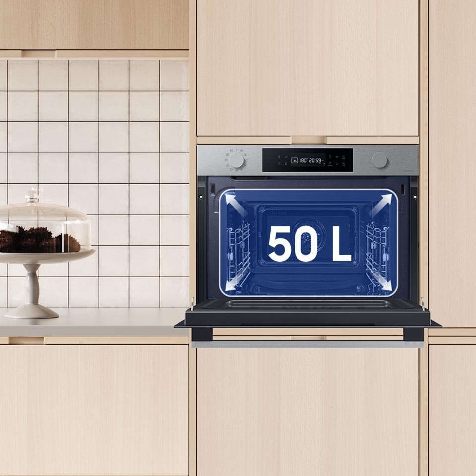 Możliwość pieczenia dużych potraw w piekarniku kompaktowym NQ5B4553FBS zapewnia 50 litrów pojemności Możliwość pieczenia dużych potraw w piekarniku kompaktowym NQ5B4553FBS zapewnia 50 litrów pojemności