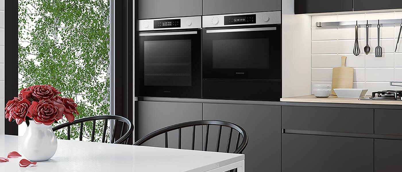 Elegancka kuchnia, do której zostały wstawione dwa urządzenia Samsung Elegancka kuchnia, do której zostały wstawione dwa urządzenia Samsung
