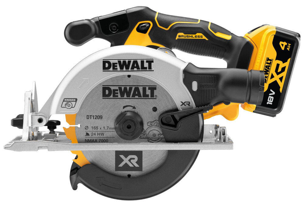 Pilarka tarczowa DEWALT DCS565NT dmuchawa przeciwpyłowa drugi uchwyt praca oburącz dioda LED wbudowany hak