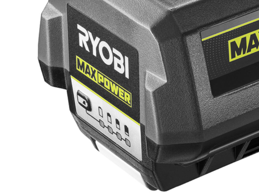 Akumulator RYOBI RY36B40B 4.0Ah 36V , LED, wskaźnik, naładowanie, rozładowanie, Zbliżenie na wskażnik LED akumulatora, wszystko na białym tle